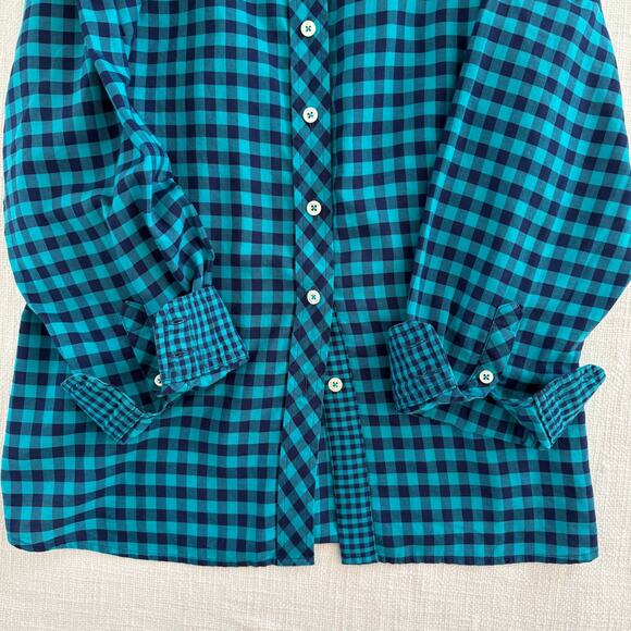 TALBOTS PLUS Button-Front Gingham Holiday Shirt – 100% Cotton – Blue – 1X - Picture 4 of 14